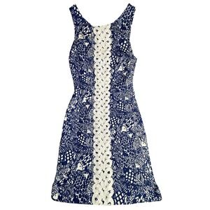 Lilly Pulitzer for Target Blue White Fish Print Shift Dress Pink Zipper Size 2